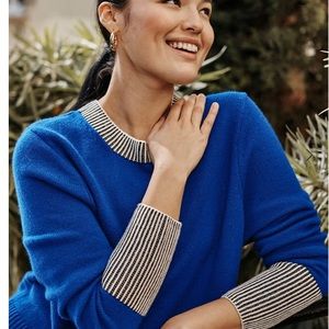 Summersalt Cashmere Crew sweater in Azure & White Sand size Small